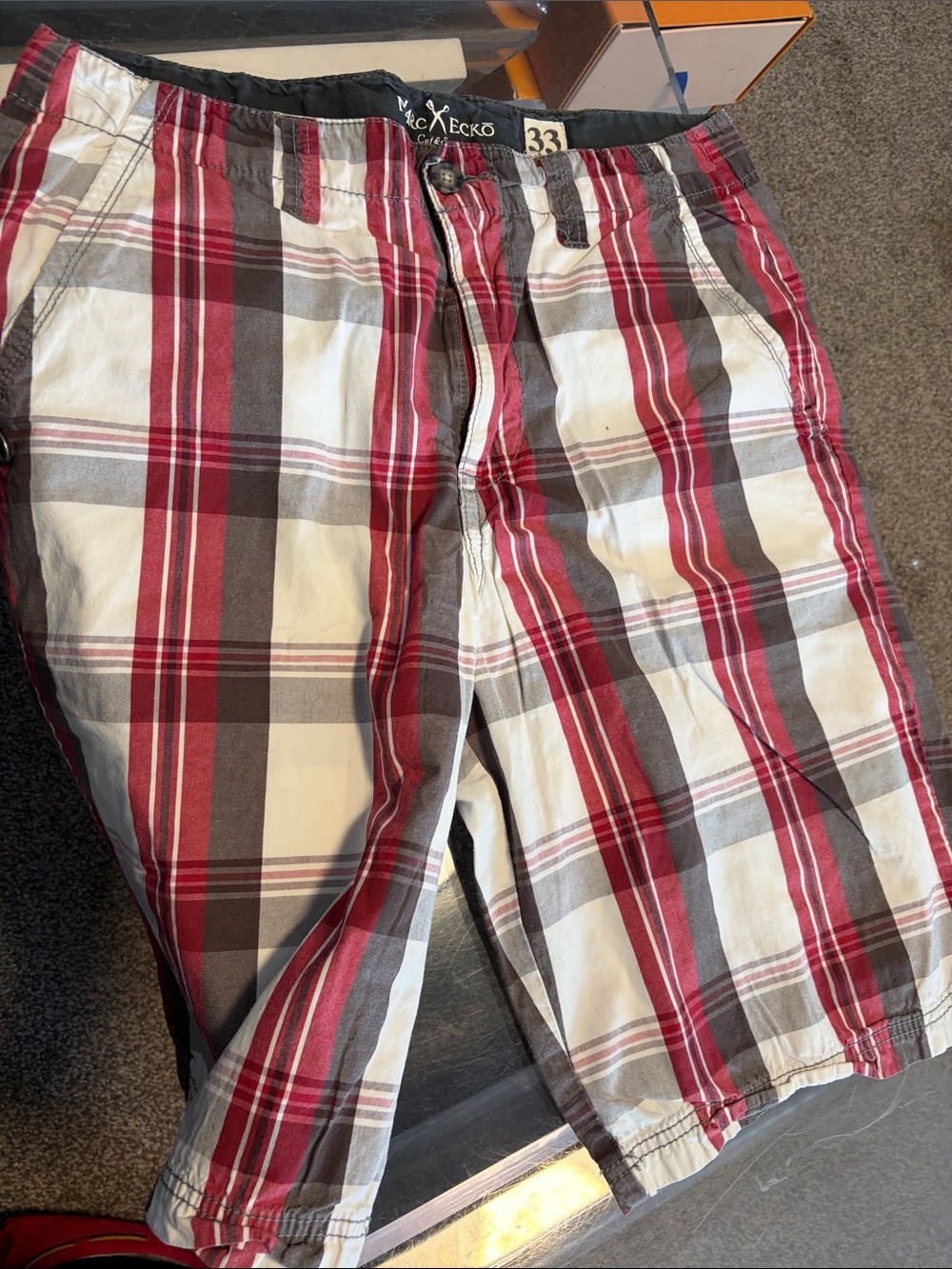 Marc Ecko Red, Gray & White Plaid Shorts